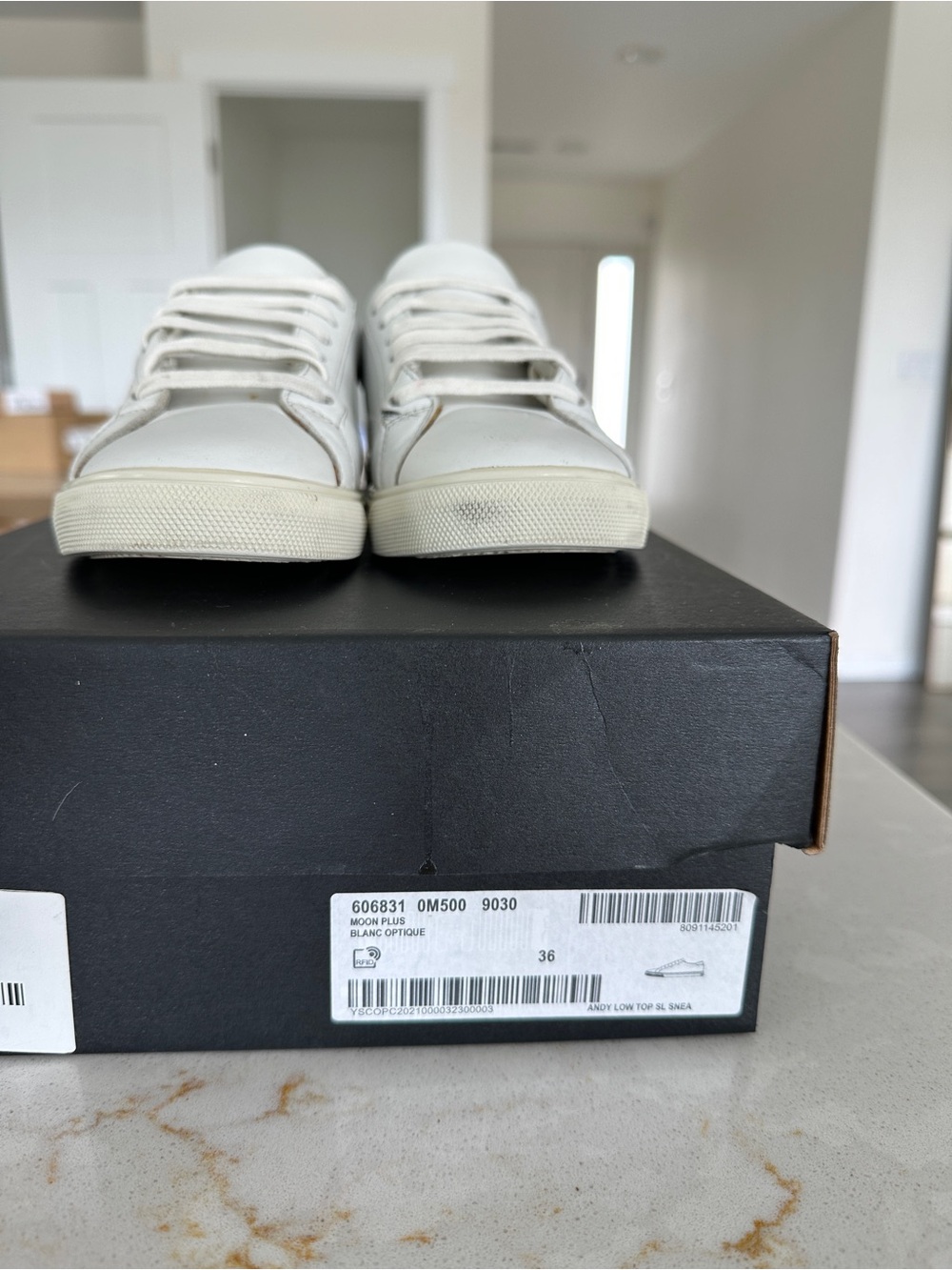 Saint Laurent White Leather Low-Top Sneakers with Gold Logo - Picture 6 of 6